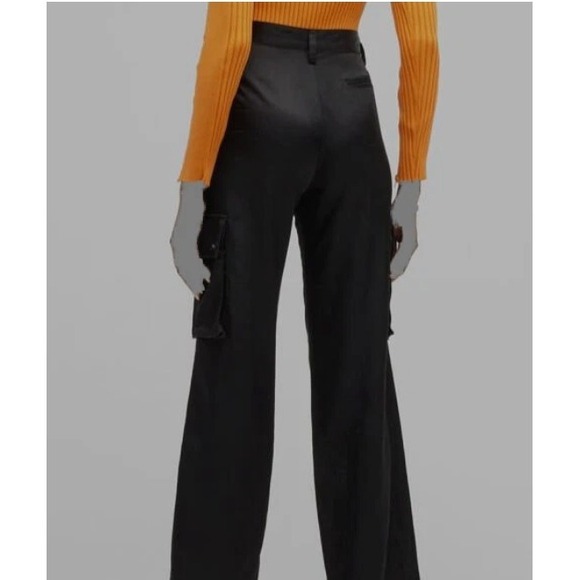ARIAS NY Black Cargo Pants Women's 6 Viscose Made in USA Satin Straight Trousers - Picture 2 of 9